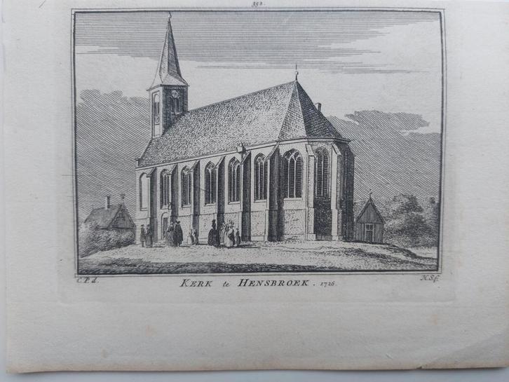 352 / Kerk te Hensbroek Oude gravure 18e eeuw van H. Spilman, Antiek en Kunst, Kunst | Etsen en Gravures, Ophalen of Verzenden