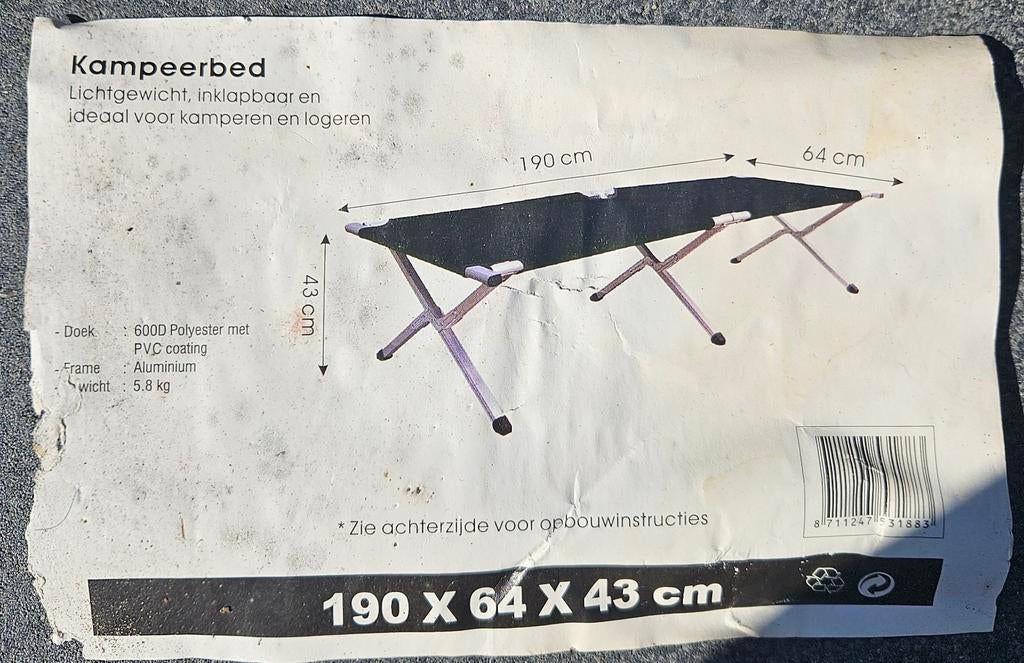 Inklapbaar kampeerbed zwart, Ophalen of Verzenden, Nieuw, Campingmeubel-accessoire