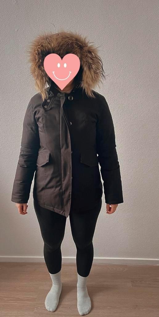 Zwarte airforce winterjas met bontkraag - Maat s, Kleding | Dames, Jassen | Winter, Zo goed als nieuw, Maat 36 (S), Zwart, Ophalen of Verzenden