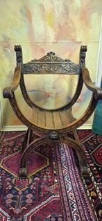 Antieke Dagobert stoel Troonstoel savonarola stoel gothic, Antiek en Kunst, Ophalen