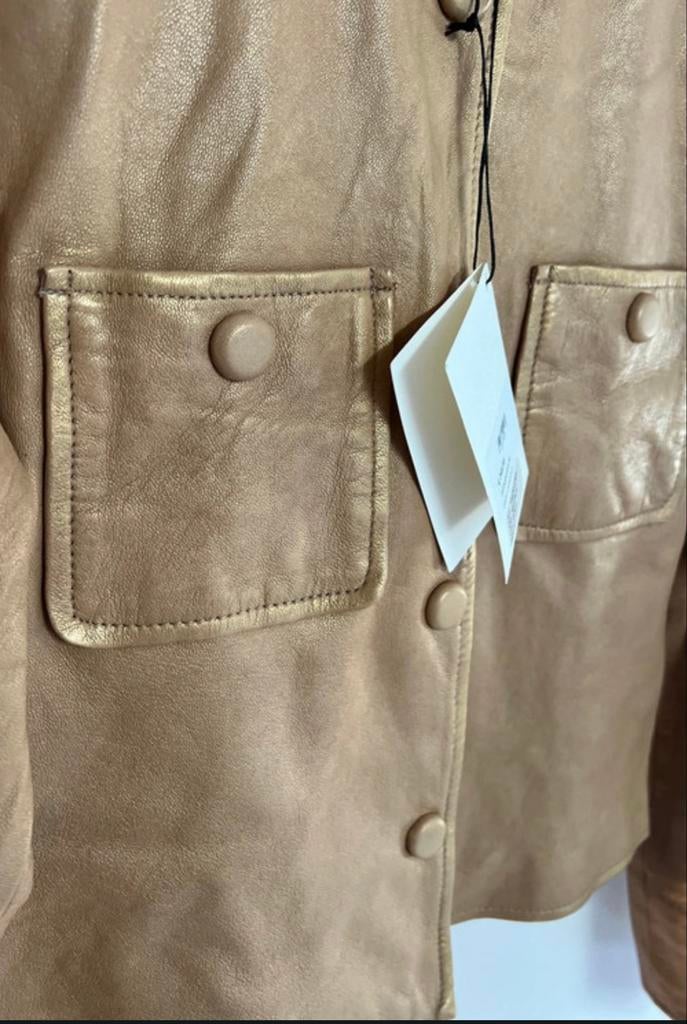 Leren jasje Transmission met gouden spray Nieuw met kaartje!, Maat 38/40 (M), Beige, Nieuw, Ophalen of Verzenden