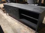Tv meubel zwart mangohout met houtsnijwerk 170 cm breed, Huis en Inrichting, Kasten | Televisiemeubels, 25 tot 50 cm, Zo goed als nieuw