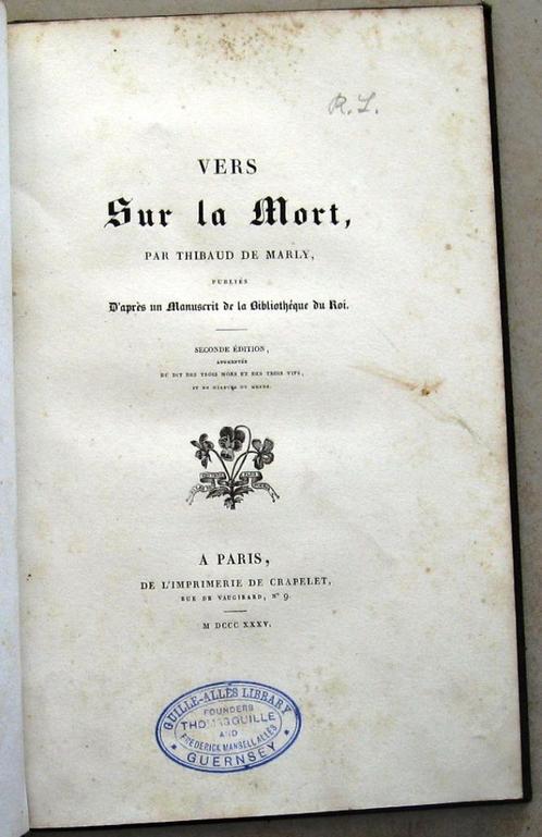 Vers Sur la Mort 1835 Necrologie 13e eeuw Frankrijk, Antiek en Kunst, Antiek | Boeken en Bijbels, Ophalen of Verzenden
