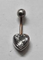 Sterling zilveren piercing met zirkonia hartje, Ophalen, Nieuw, Zilver, Navelpiercing