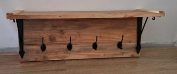 Nieuwe houten kapstok met zwarte haken /dragers 70x28x21cm i beschikbaar voor biedingen