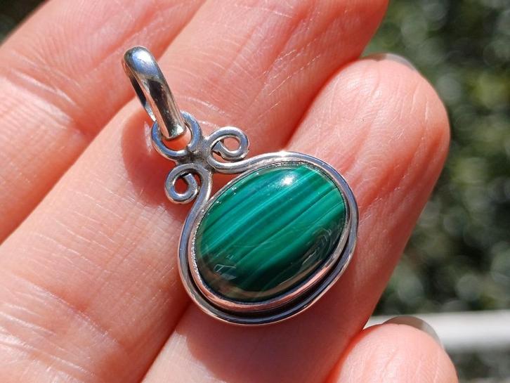 Vanoli - 925 zilveren kettinghanger met malachiet, Sieraden, Tassen en Uiterlijk, Kettinghangers, Nieuw, Zilver, Groen, Met edelsteen