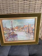 Olieverfschilderij Haven met Zeilboten, Antiek en Kunst, Kunst | Schilderijen | Klassiek, Ophalen of Verzenden