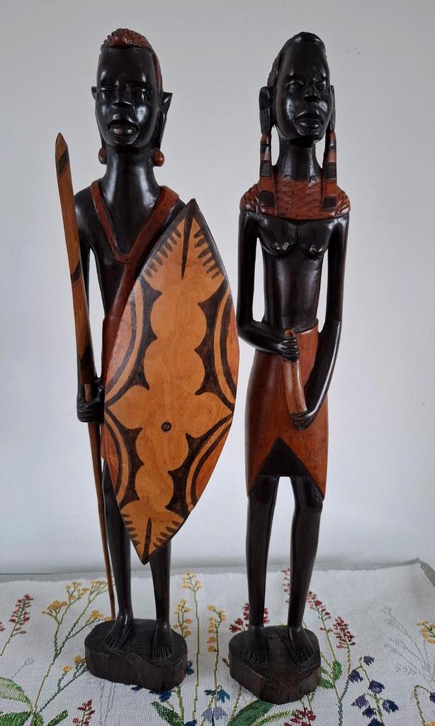 Houtsnijwerk Afrikaanse Man en Vrouw, Antiek en Kunst, Kunst | Beelden en Houtsnijwerken, Ophalen of Verzenden