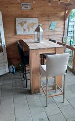Steigerhouten Bartafel + 5 Krukken, Ophalen, Met voetsteun, 90 cm of meer, Metaal