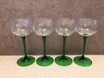 4 vintage wijnglazen met groene voet, Ophalen, Gebruikt, Overige typen