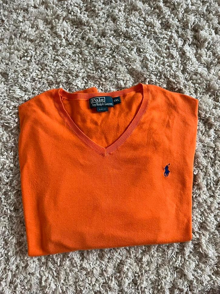 Ralphlauren v hals trui xxl, Kleding | Heren, T-shirts, Zo goed als nieuw, Overige maten, Oranje, Ophalen of Verzenden