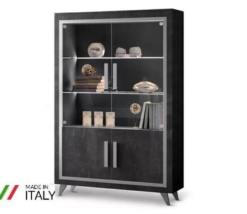 Buffet-Vitrinekast Silver hoogglans wit 2 deuren-Gratis LED-, Huis en Inrichting, Kasten | Buffetkasten, Nieuw, 150 tot 200 cm
