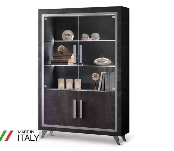 Buffet-Vitrinekast Silver hoogglans wit 2 deuren-Gratis LED-, Huis en Inrichting, Kasten | Buffetkasten, Nieuw, 150 tot 200 cm