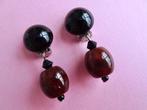 jwg Vintage 40s 60s Art Deco kralen oorbellen zwart amber kl, Verzenden, Overige materialen, Oorbellen