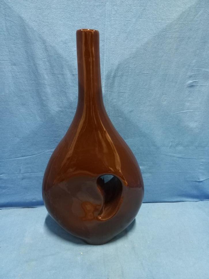 decoratieve bruine vaas, Huis en Inrichting, Woonaccessoires | Vazen, Zo goed als nieuw, Overige kleuren, Minder dan 50 cm, Glas