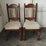 2 Vintage solide stoelen stof en eiken hout, Ophalen, Hout, Twee, Bruin