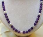 KETTING 47cm, met witgoud slot, 48 Amethist en 12 Parels, Sieraden, Tassen en Uiterlijk, Kettingen, Overige materialen, Paars