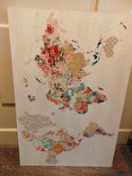 Wereldkaart schilderij/plaat met motieven 60x90, Ophalen of Verzenden, Zo goed als nieuw