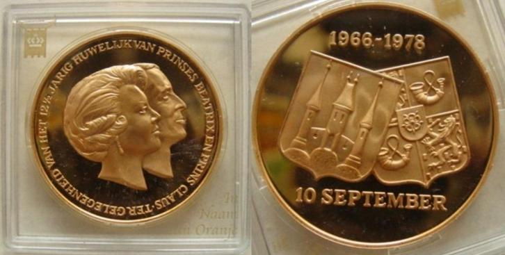 Penning Beatrix en Claus 1978, Postzegels en Munten, Penningen en Medailles, Brons, Nederland, Verzenden