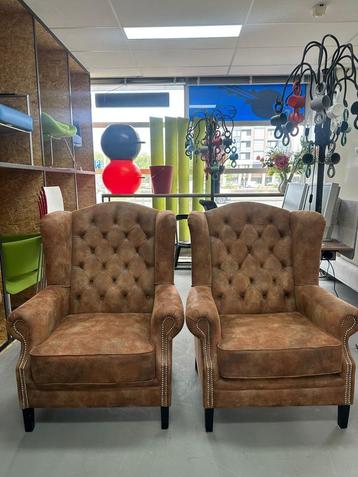 Suede oorfauteuil - Cognac - Chesterfield look beschikbaar voor biedingen