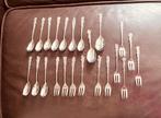 Gero zilmeta theelepeltjes en gebaksvorkjes, bloemen., Ophalen of Verzenden, Zo goed als nieuw, Rvs of Chroom, Bestekset