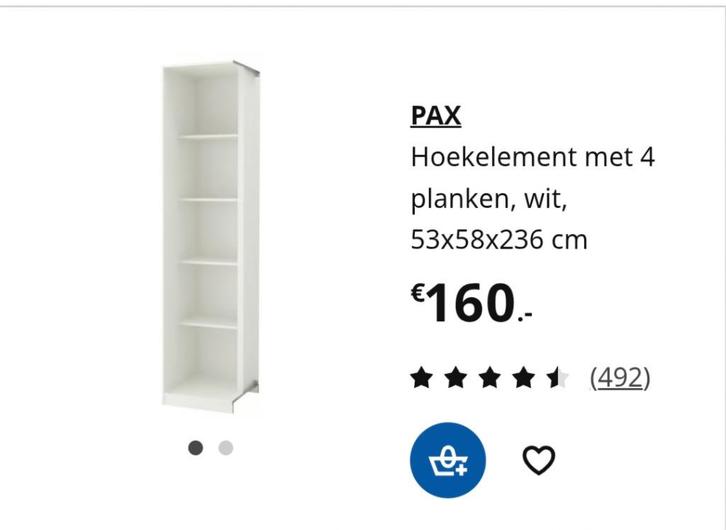 Hoekkast Pax Ikea € 100,00, Huis en Inrichting, Kasten | Kledingkasten, Nieuw, 200 cm of meer, 50 tot 100 cm, 50 tot 75 cm, Met plank(en)