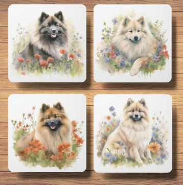 Keeshond Aquarel onderzetters met houder beschikbaar voor biedingen