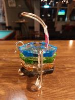 Vintage Glazen Asbak met Metalen Houder, Antiek en Kunst, Ophalen of Verzenden