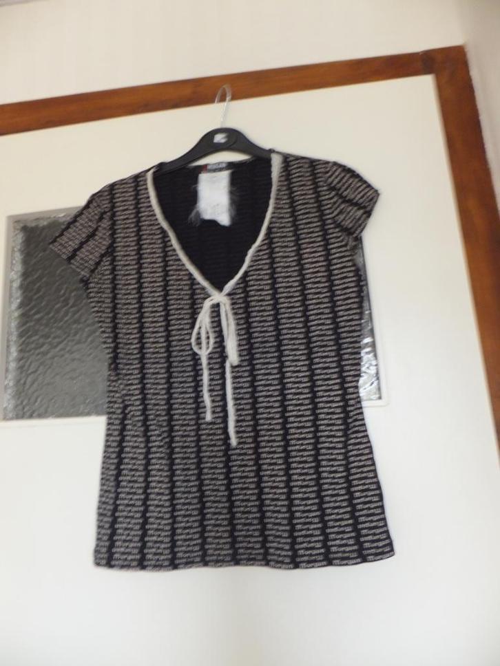 Klassieke mooie zwart wit Morgan top met strik lint 36 38, Kleding | Dames, Tops, Gedragen, Maat 36 (S), Zwart, Korte mouw, Verzenden