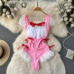 Roze witte dames playsuit bodysuit lingerie met rits lolita, Verzenden, Body of Korset