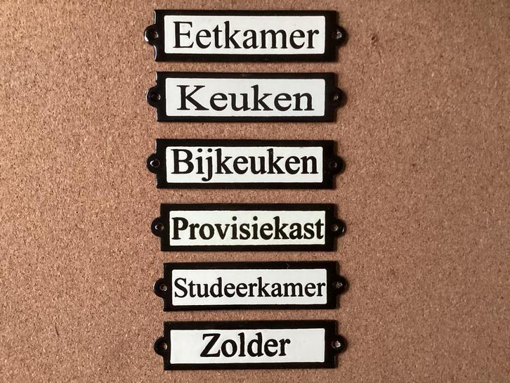 Retro emaille deurbordjes EETKAMER en STUDEERKAMER, Antiek en Kunst, Antiek | Emaille, Ophalen of Verzenden