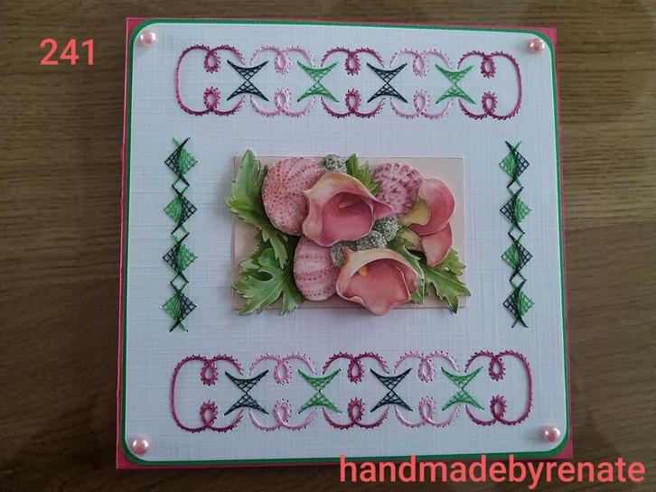 Nr. 241 Handgemaakte geborduurde wenskaart, Hobby en Vrije tijd, Kaarten | Zelfgemaakt, Nieuw, Overige thema's, Ophalen of Verzenden