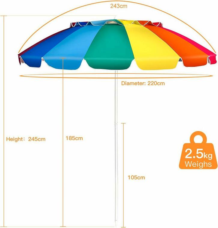 COSTWAY 2.44 m Beach Umbrella / Paraplu, Caravans en Kamperen, Tenten, Nieuw, Ophalen