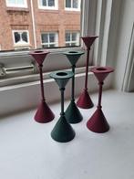 Vintage kandelaars memphis stijl diabolo groen wijnrood, Gebruikt, Rood, Ophalen of Verzenden, Metaal