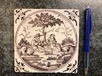 Antieke Tegel Mangaan Handgeschilderd Tafereel 18e 19e eeuw, Antiek en Kunst, Antiek | Wandborden en Tegels, Ophalen of Verzenden