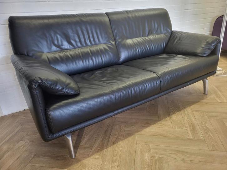 Leolux Bora Balanza | 2,5 zits | Zwart leer, Huis en Inrichting, Banken | Bankstellen, Gebruikt, Rechte bank, Driepersoons, 150 tot 200 cm