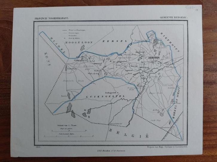11 / Bergeijk - Luiksgestel Hoogeloon Litho uit 1866 Kuyper, Antiek en Kunst, Kunst | Litho's en Zeefdrukken, Ophalen of Verzenden