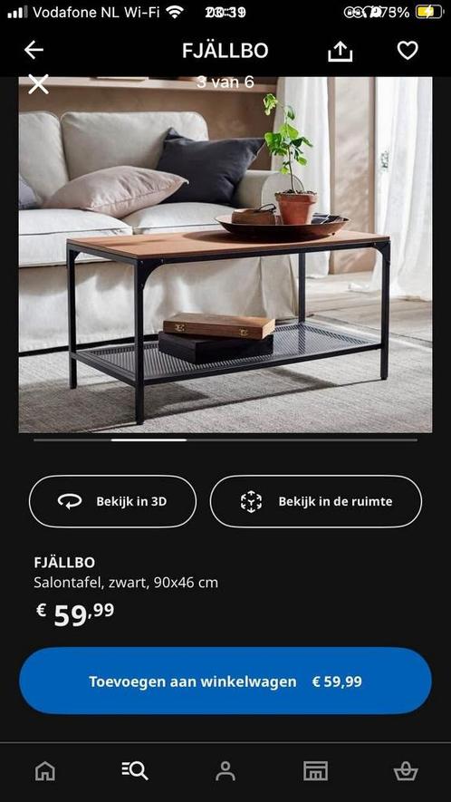 IKEA FJÄLLBO Salontafel - Zwart/Hout, Huis en Inrichting, Tafels | Salontafels, Zo goed als nieuw, Minder dan 50 cm, 50 tot 100 cm