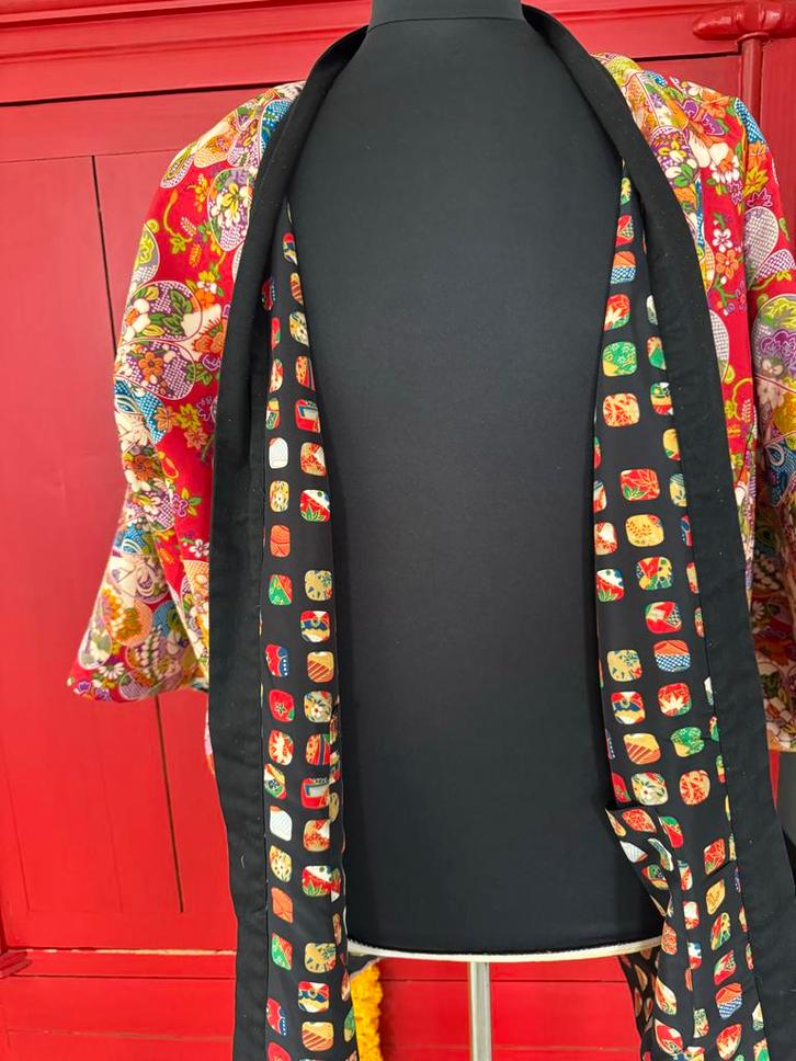 Vintage Japans Haori Kimono Jasje - Reversible, Kleding | Dames, Jassen | Zomer, Gedragen, Maat 42/44 (L), Rood, Ophalen of Verzenden