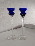 Set van 2 Kobaltblauwe vintage Roemeense kandelaars, Ophalen of Verzenden, Glas