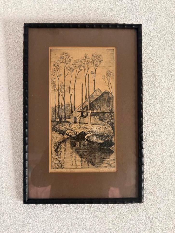 G van laar Boerderij a/d Vecht, Antiek en Kunst, Kunst | Tekeningen en Foto's, Ophalen of Verzenden