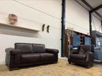 2 Natuzzi Bank bruin leer Design Bankstel Amadeus Fauteuil, Natuzzi, Tweepersoons, Ophalen of Verzenden, Zo goed als nieuw