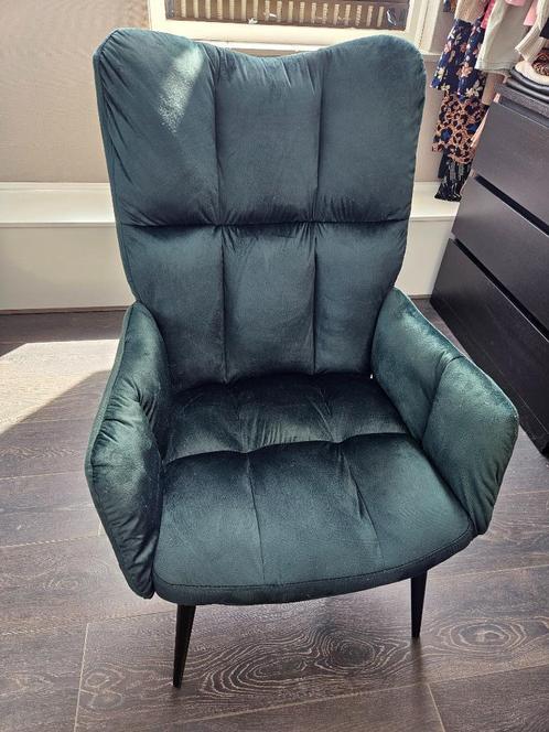 Relaxstoel fluweel donkergoen, Huis en Inrichting, Stoelen, Nieuw, Eén, Overige materialen, Overige kleuren, Ophalen of Verzenden