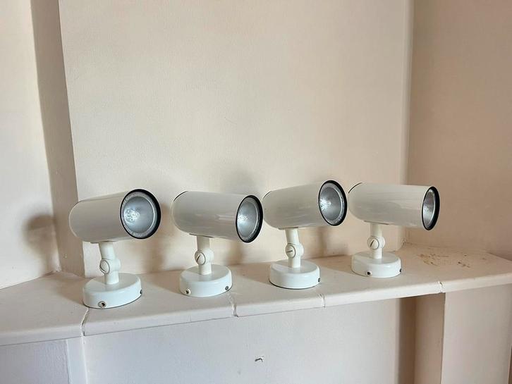 Set van 4 Vintage Retro Spots – Wit – Happy Light 1980, Huis en Inrichting, Lampen | Spots, Zo goed als nieuw, Metaal of Aluminium