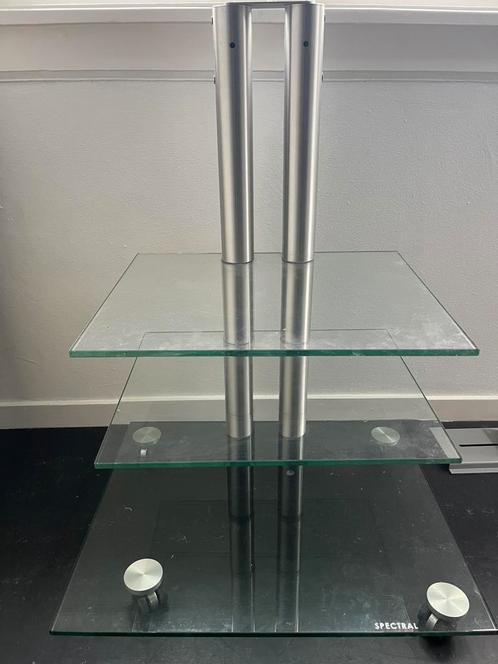 Glazen televisietafel op wieltjes, Huis en Inrichting, Kasten | Televisiemeubels, Minder dan 100 cm, 50 tot 100 cm, 25 tot 50 cm