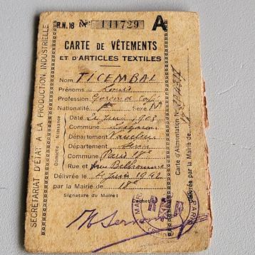 Frans Textielbonnenboekje 1942, Parijs beschikbaar voor biedingen