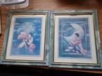 2 VINTAGE AFBEELDINGEN IN MARMERLOOK HOUTEN LIJST., Minder dan 50 cm, Ophalen of Verzenden, Zo goed als nieuw, Schilderij
