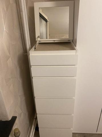 Ladekast 6 lades wit/spiegelglas (lees beschrijving + info)