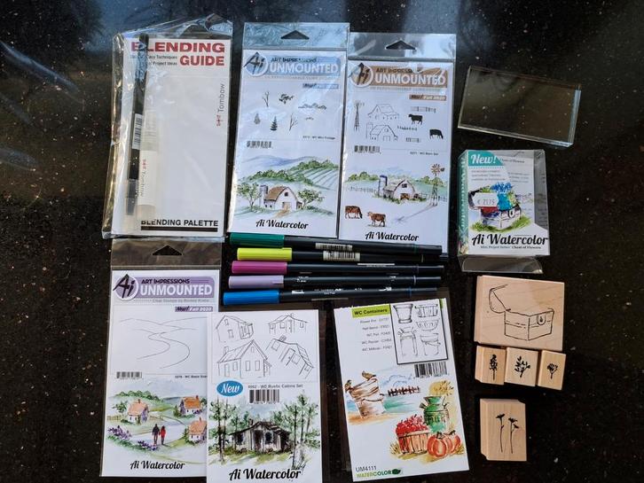 ART IMPRESSIONS WATERCOLOR STARTERS SET RUBBER STEMPELS, Hobby en Vrije tijd, Stempelen, Zo goed als nieuw, EZ-mounted stempel