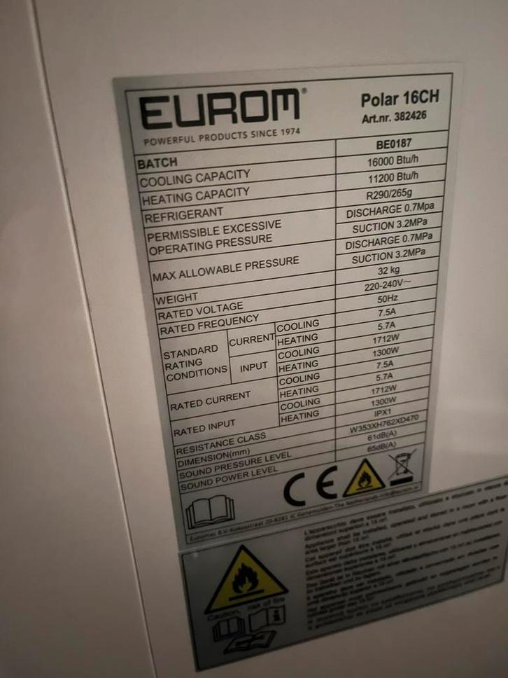 Eurom Mobiele Airco - Polar 16CH, Witgoed en Apparatuur, Airco's, Nieuw, Mobiele airco, 60 tot 100 m³, 3 snelheden of meer, Koelen en Ontvochtigen